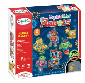 DIY Plaster painted toy Fridge Magnet - Luminous robot